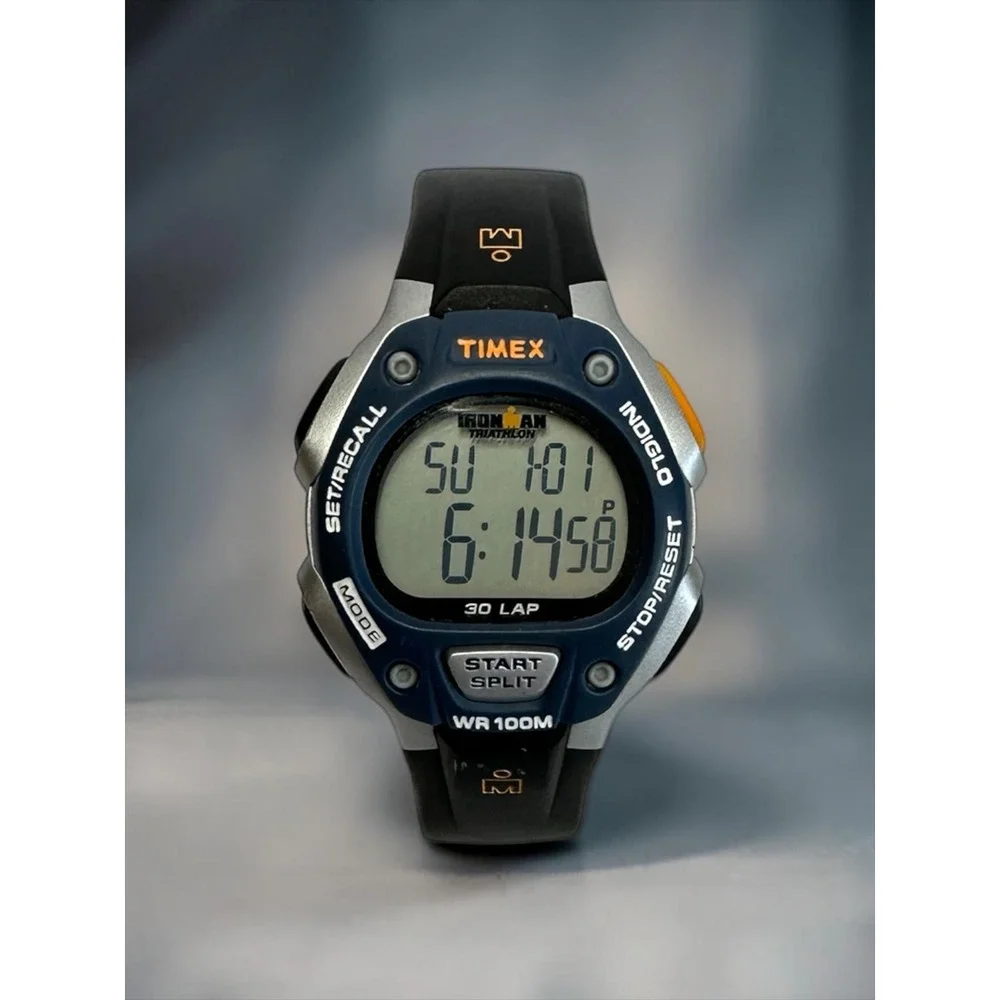 Timex Ironman Triathlon Watch Mens Black Blue 30-Lap Indiglo 100M